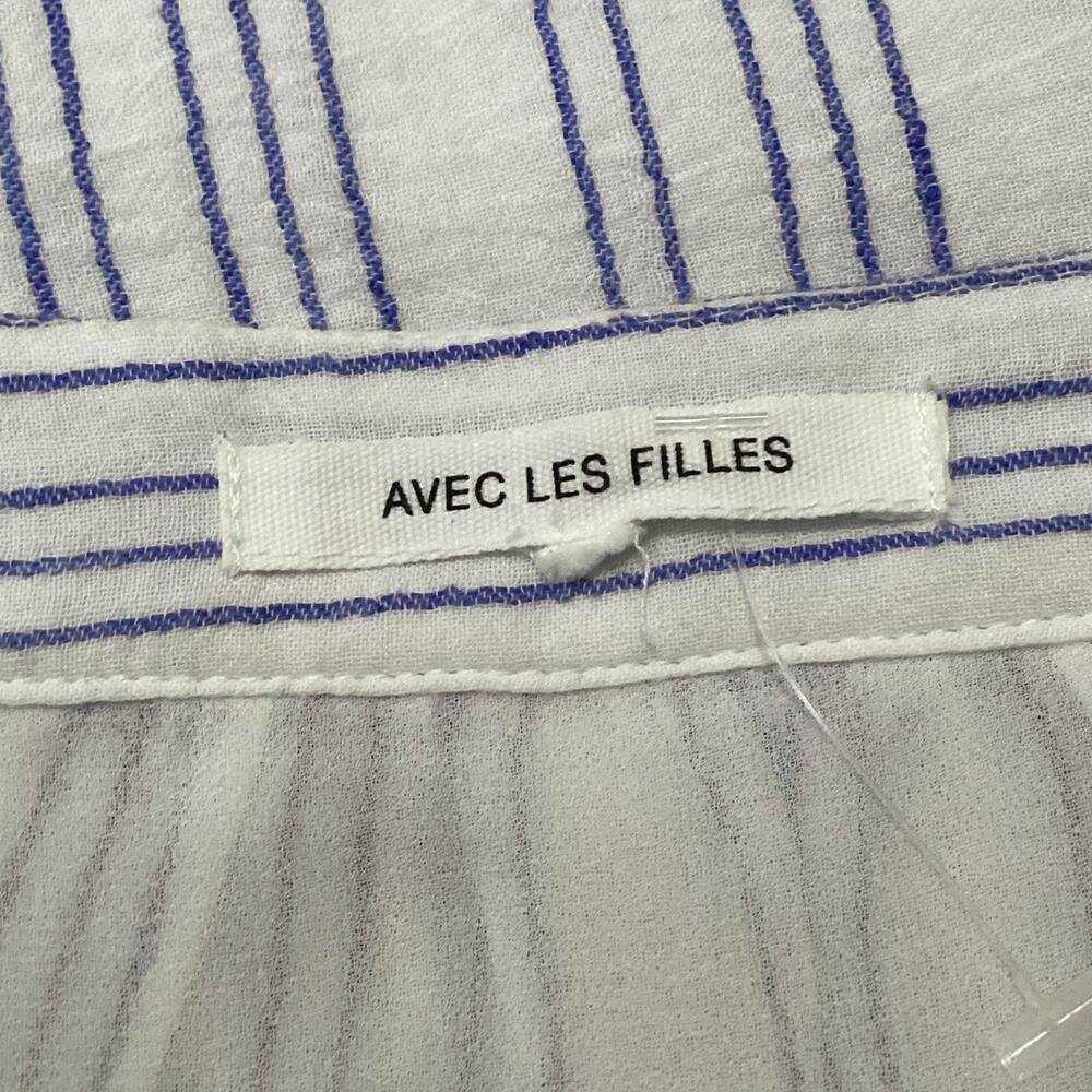 Avec Les Filles Carina White Blue Stripe Side Button Wrap Midi Skirt M - Picture 8 of 9